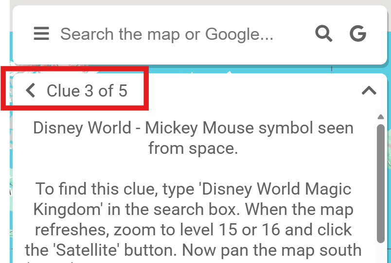 Screen shot of the return to clue list button